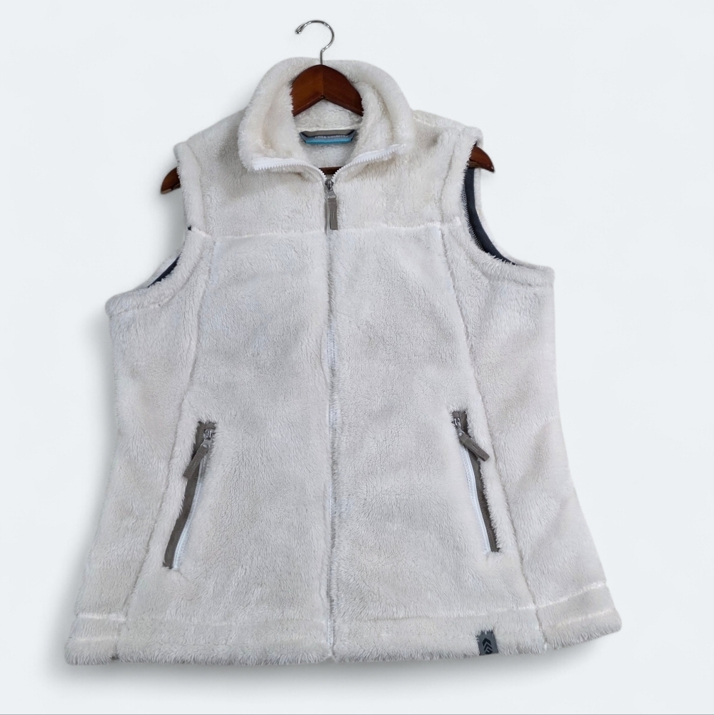 Free Country White Fleece Zip-Up Vest Size Large Zipper Front